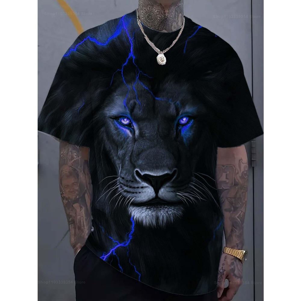 Mode Löwe 3D Gedrucktes Herren T-Shirt Lässiges schnelltrocknendes T-Shirt Tier Muster Oberteil Kurzarm Übergröße Herrenkleidung Streetwear