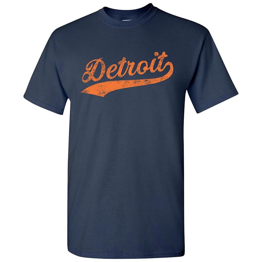 Detroit City Baseball Script - Home Run Sports Team City Michigan -Shirt - Navy