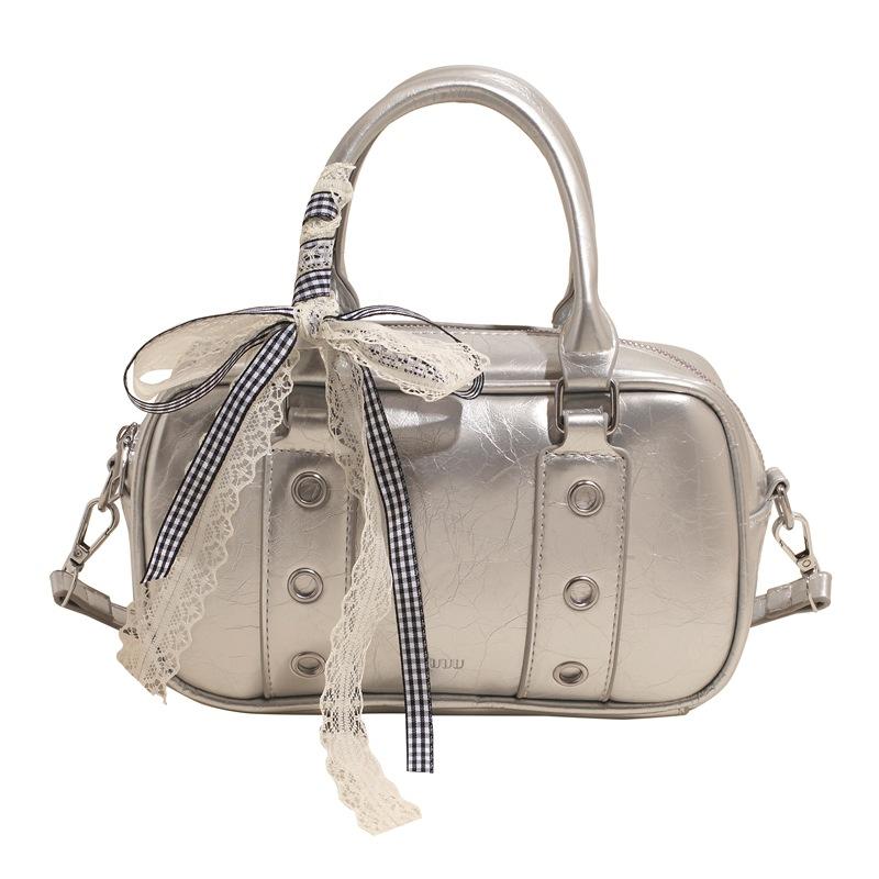 2025 New Korean Version of Foreign Style Trend Portable Boston Bag Versatile Locomotive Style Personalized Messenger Pillow Bag Female