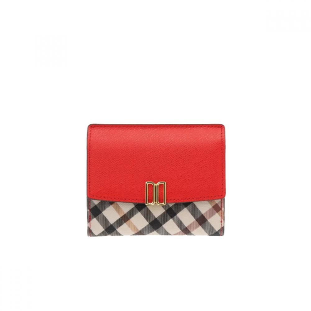 Daks Red Check Two Fold Wallet With Dd Logo