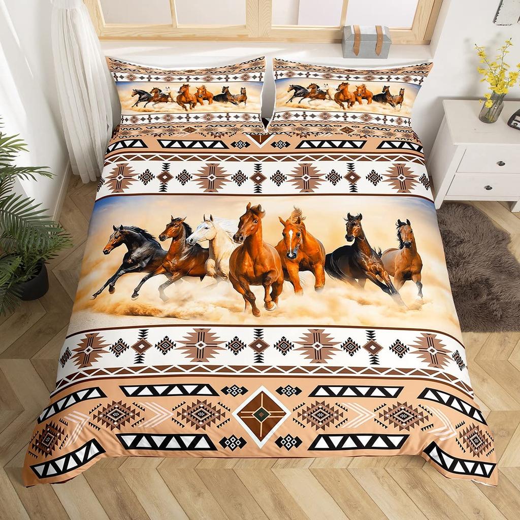 Comforter Horses Printed Queen Size Chic Exotic Comforter With Teens Adults Kids Boho Geometry Bedding Set