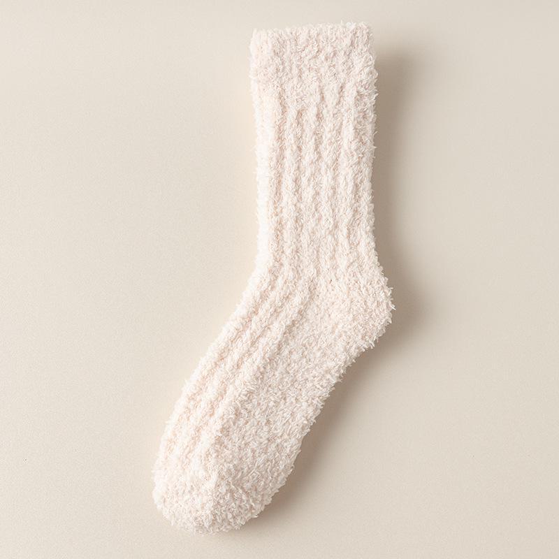Women's Warm Mid-Tube Coral Fleece Socks - Japanese Style, Pure Color, All-Season Home Lounge Socks
