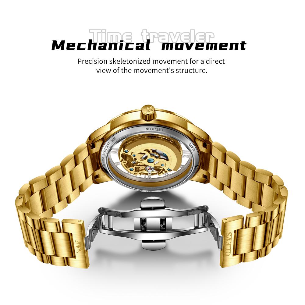 OLEVS Mens Watch Skeleton Automatic Mechanical Watch Stainless Steel Luminous Watches For Man Original Luxury Business Gifts