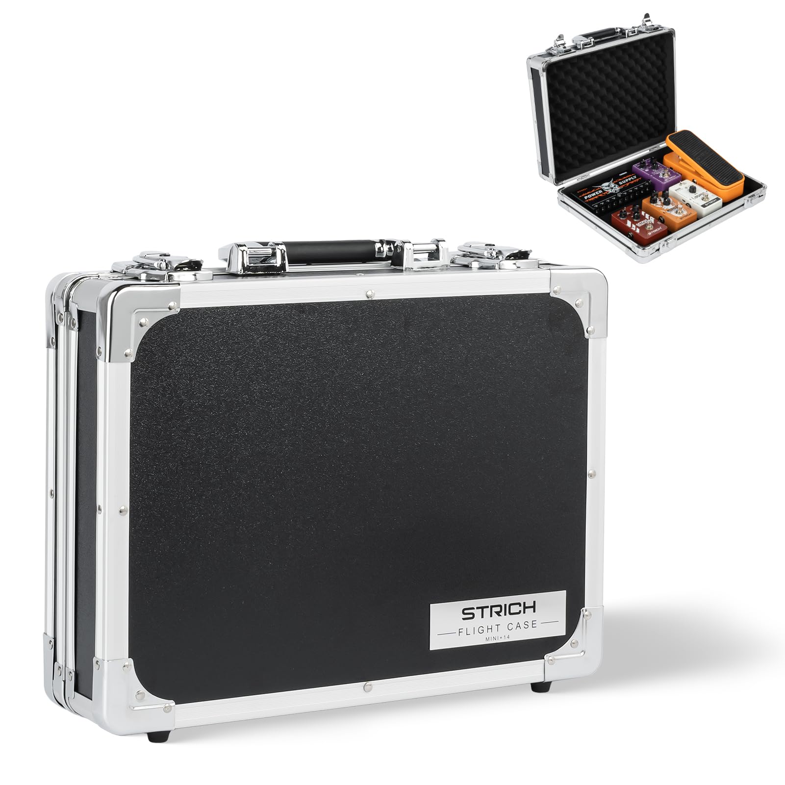 Кейс для педалей эффектов STRICH с пенопластовым усилением 36 x 28 x 10 см Mini+ 14-дюймовые педали, амортизирующий интерьер, нескользящие края, компактный,