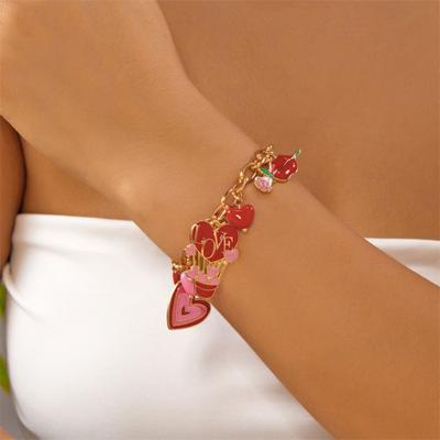 Valentine Day Bracelet Rose Flower Heart Letter Charm Adjustable Length Bracelet Girlfriend Birthday Present