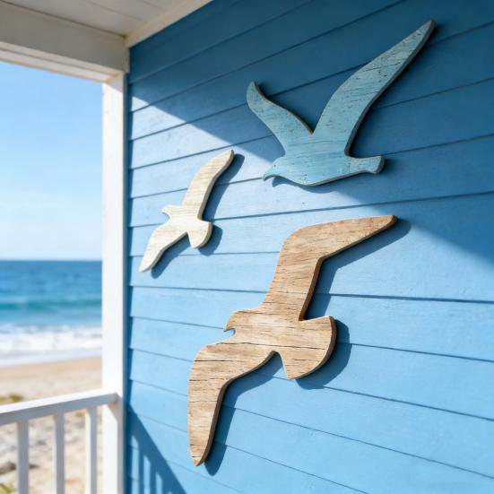 Wood Fish Wall Decor Rustic Coastal Beach Blue Fish Wall Art Nautical Wall Hanging Sculpture for Lake House Bathroom Bedroom Decor