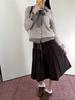 Melanoid Retro Coffee Corduroy A-Line Skirt with Double Waistband and Pleats – Mid-Length for Women in Spring/Autumn.