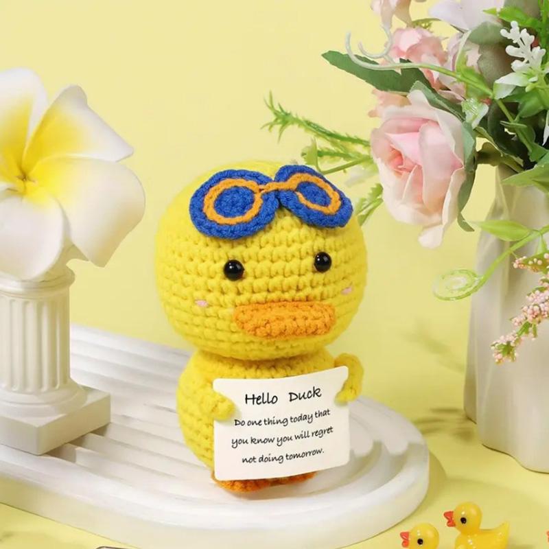 New Positive Duck Cute Wool Yarn Knitting Doll With Card Funny Handmade Crochet Duck Doll Christmas Gift Home Room Decoration