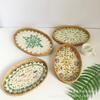 Nuovo Cesto Intrecciato Ovale Vintage Fatto a Mano in Rattan, Boho Naturale, Tessitura con Conchiglie Colorate, Cesto portaoggetti, per Pane, Snack, Frutta, Colazione