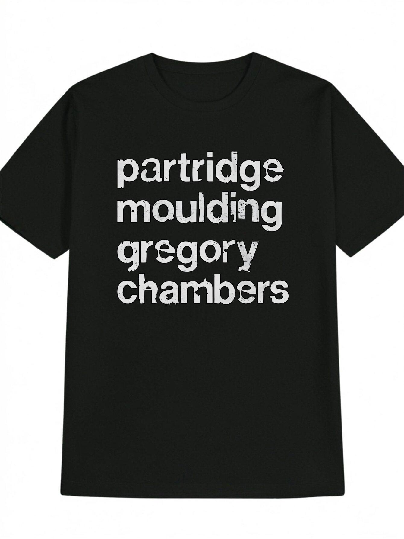 

Casual Crew Neck T-shirt with PARTRIDGE Moulding GREGORY Chambers Print - Black & White Letter Design XXL
