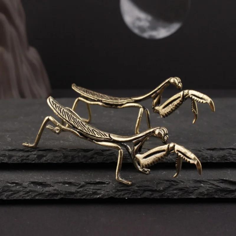 Simulation Messing Mantis Ornament Antike Insektenfiguren Miniatur Schreibtischdekorationen Handwerk Tee Haustier Feng Shui Sammlerstücke