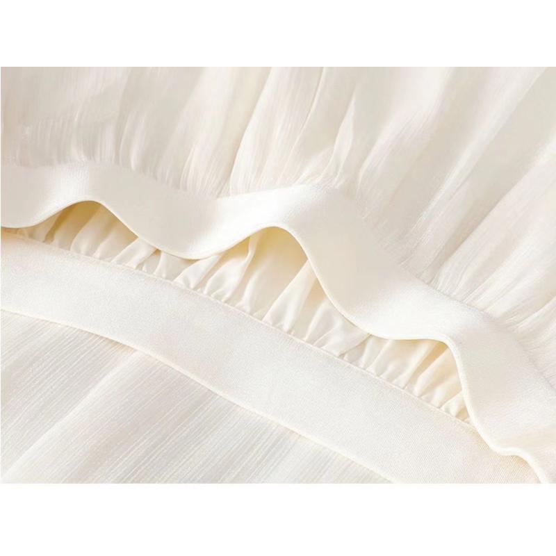 Spring Summer Chiffon Maxi Flowy Ruffle Hem Elastic Waist Long Skirt for Casual