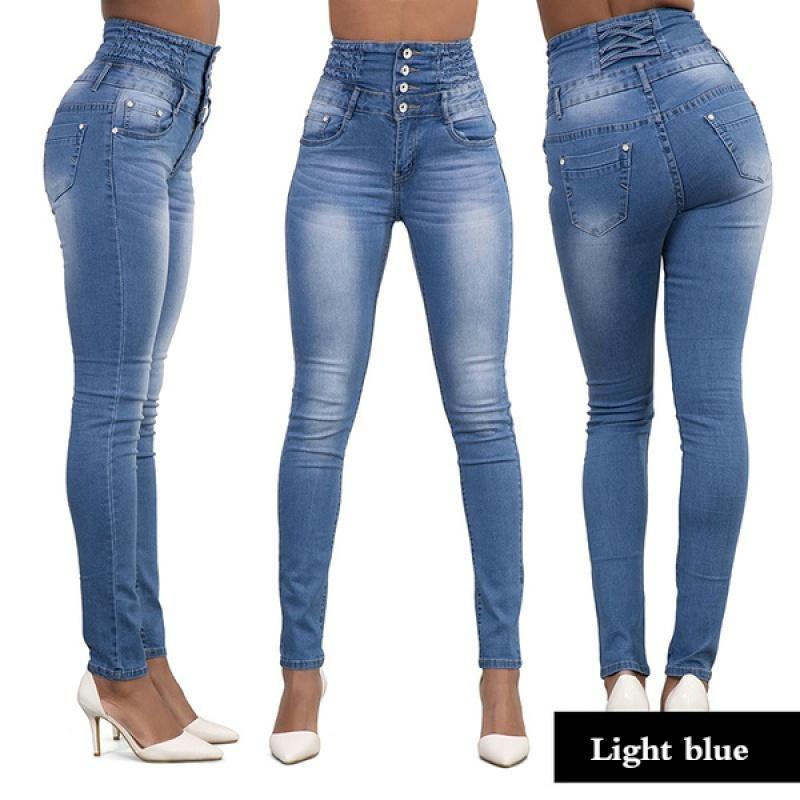 Dámské ležérní kalhoty s vysokým pasem Demin Pencil Pants Slim Jeans