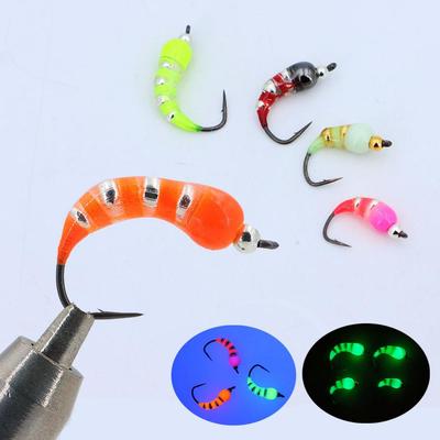 5 Stück #6 #8 #10 #12 Eisangeln Epoxidnymphe Messingperlenkopf Schnell sinkend Scud Bug Wurm Fliege für Forellen Panfish Angelköder