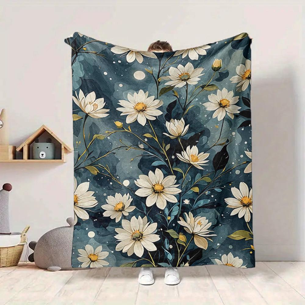 1pc Floral Pattern Blanket, Lightweight Flannel Throw Blanket for Sofa, Bed, Travel, Camping, Living Room, Office, Couch046