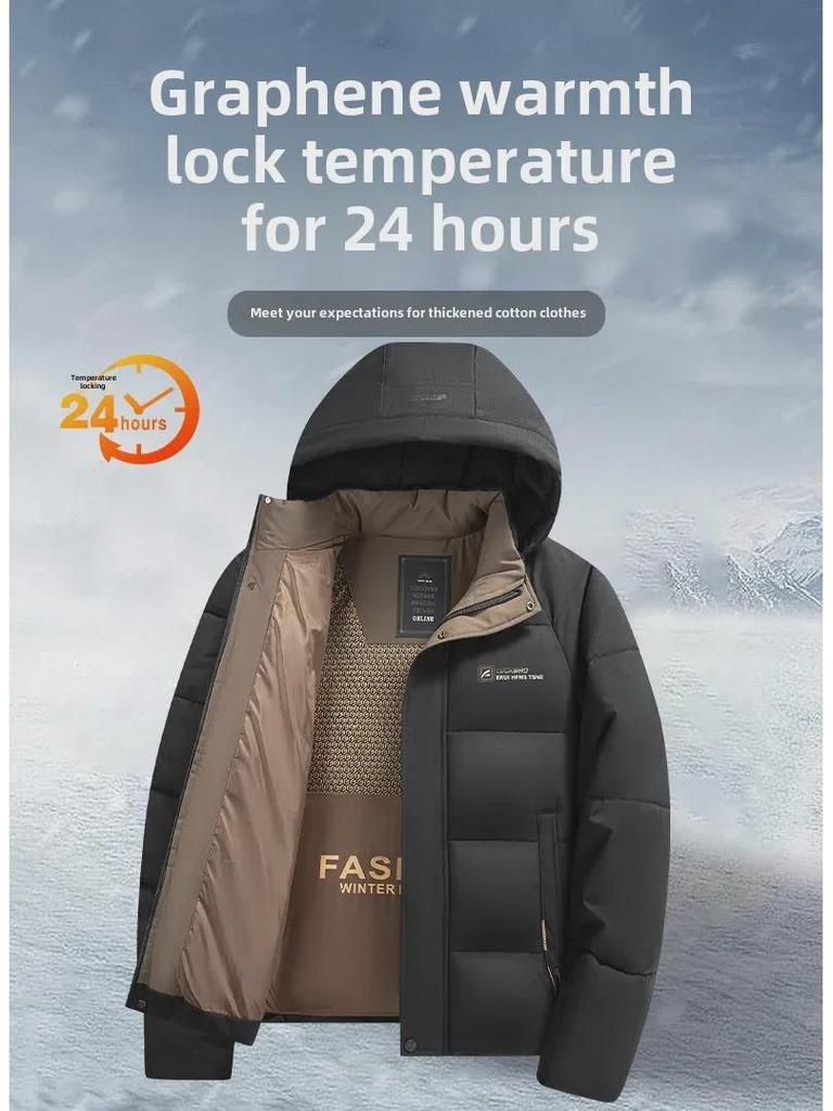Graphene Herren-Baumwolljacke mit Kapuze – Dicker, warmer Wintermantel für junge und mittelalte Väter