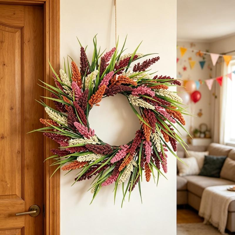 Realistic Simulated Wheat Wreath Fall Harvest Festival Wreath For Front Door Mantels Porch Garden Display And Thanksgiving Party Centerpieces