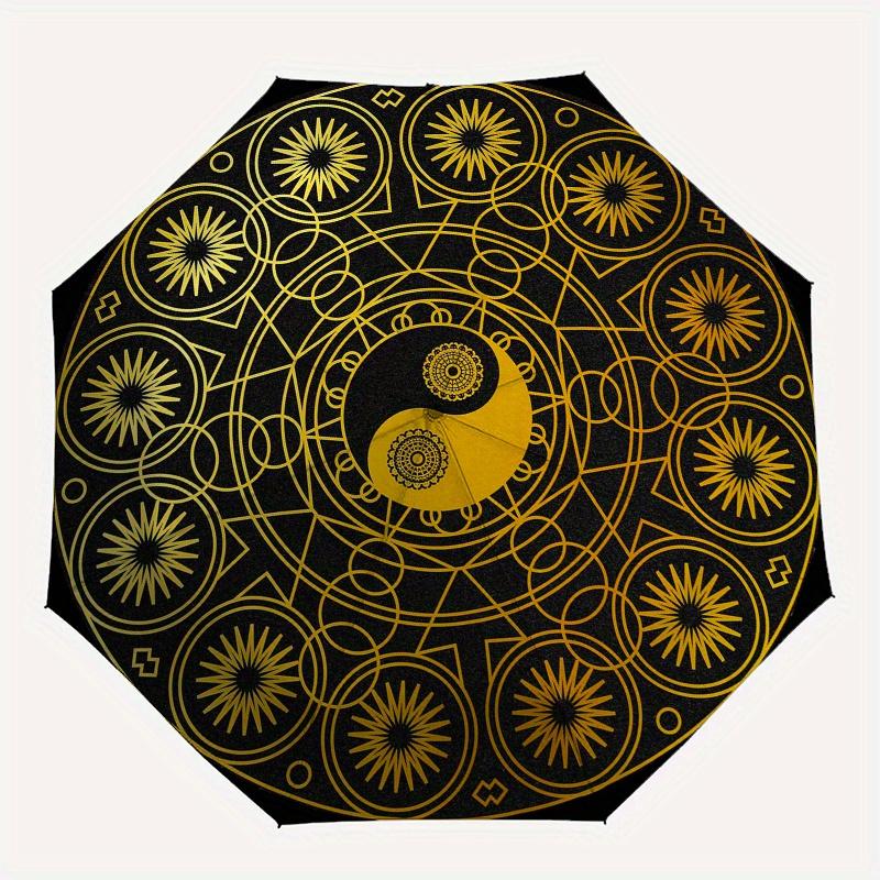Golden Yin Yang Symbol Circular Rug  Umbrella, Portable 3-Fold Umbrella for Men & Women,Christmas Gift ES174