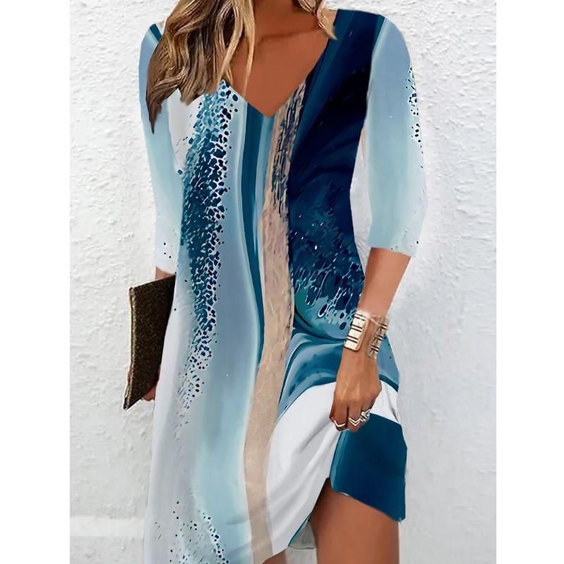 Dámské jarní letní šaty s krátkým rukávem s výstřihem do V