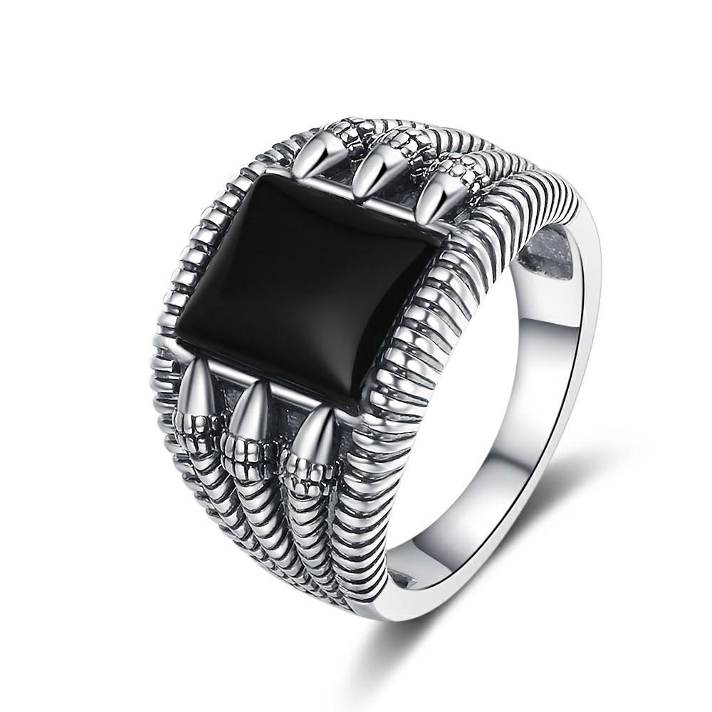CopperJewelry Ring Natural 8*10mm Square Claw Big Black Agate Stone Vintage Ring for Women Party Gifts