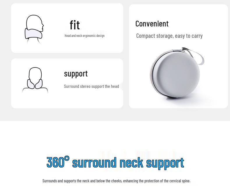 Travel Memory Foam U-Shape Pillow with Compact Storage & Dual-Peak Neck Support