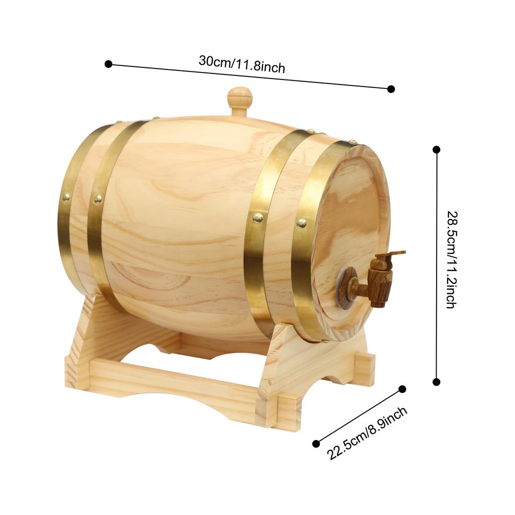 5L Pine Wood Whiskey/Beer Fermentation Barrel | Hand-Crafted Natural Wood Grain Design, Wine Storage & Party Dispensing Durable Pine Wood Construction