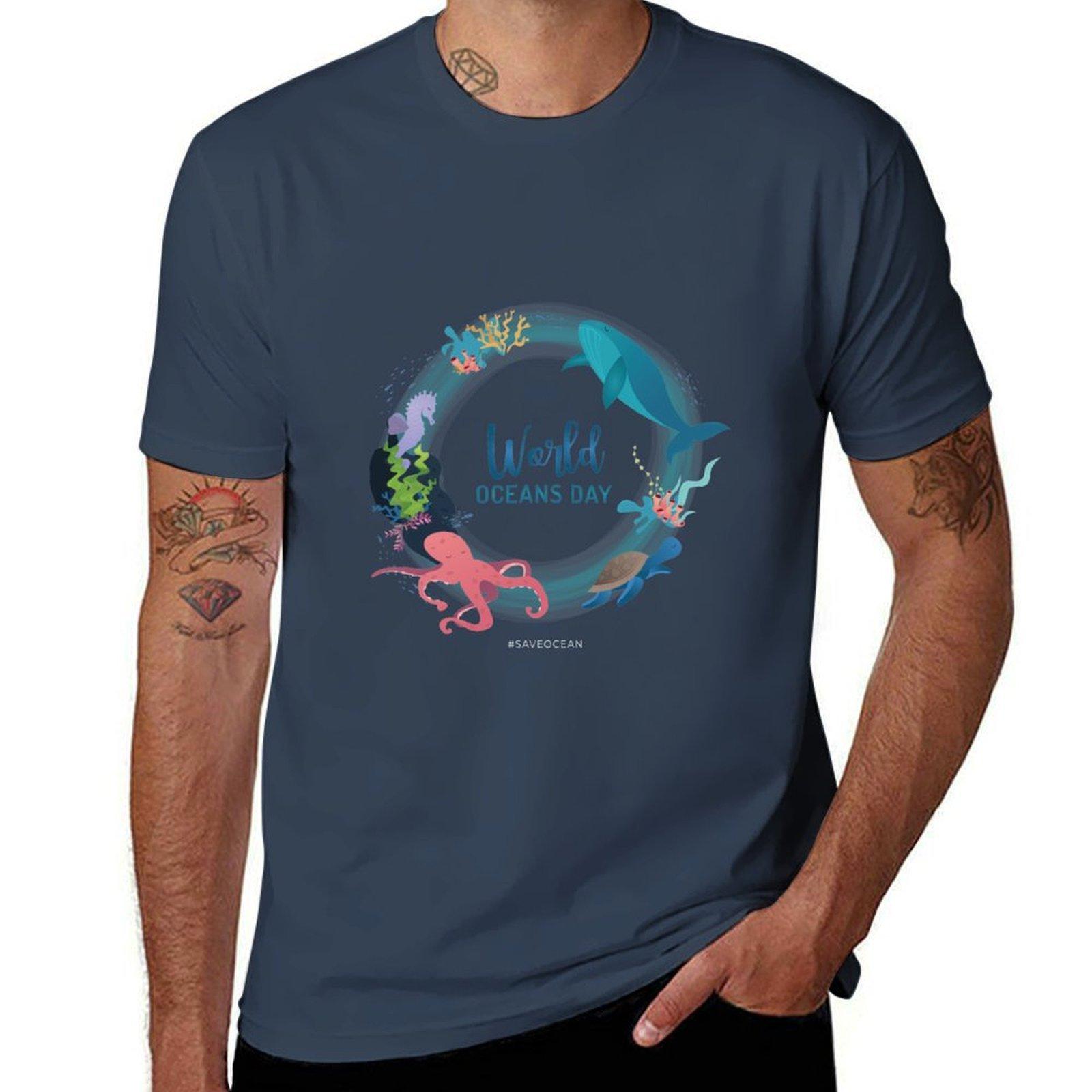 World Oceans Day Tshirt All Match Print Short Sleeve Top S