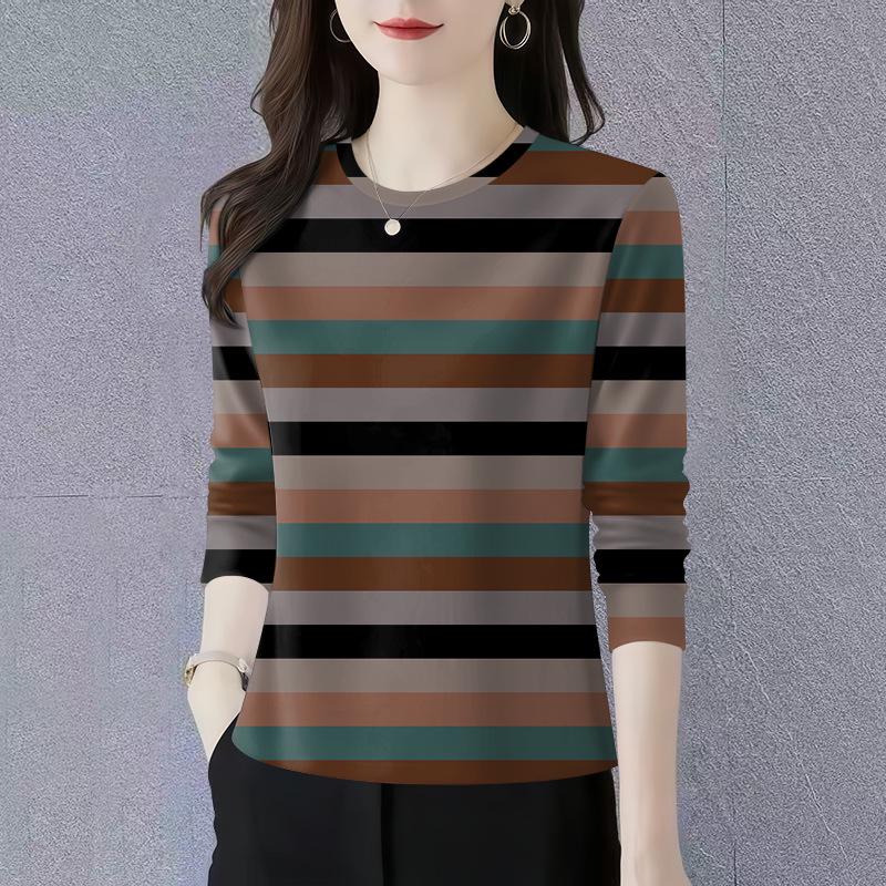 2026 Spring/Autumn Striped Long Sleeve Round Neck Women s Top XXXXL (150-160 jin)