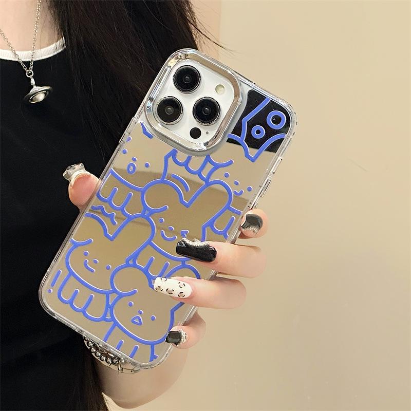 Zhitai Cartoon Silicone Case: 3-in-1 Mirror Design for iPhone 15 Pro Max & 13/14 Pro