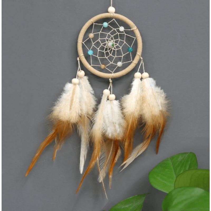 

1 шт. Ретро Ловец снов Колокольчики ветра Домашнее подвесное ремесло Украшение Круглое украшение Ловец снов Подвеска для автомобиля Настенное украшение бежевый