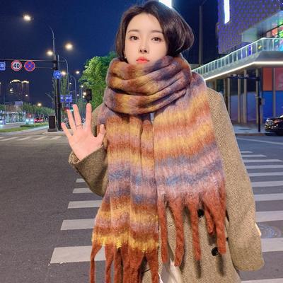 Imitation Cashmere Scarf, Women's Autumn and Winter New Style, Thickened Warm Scarf with White Tassels, Medium Long Versatile Scarf