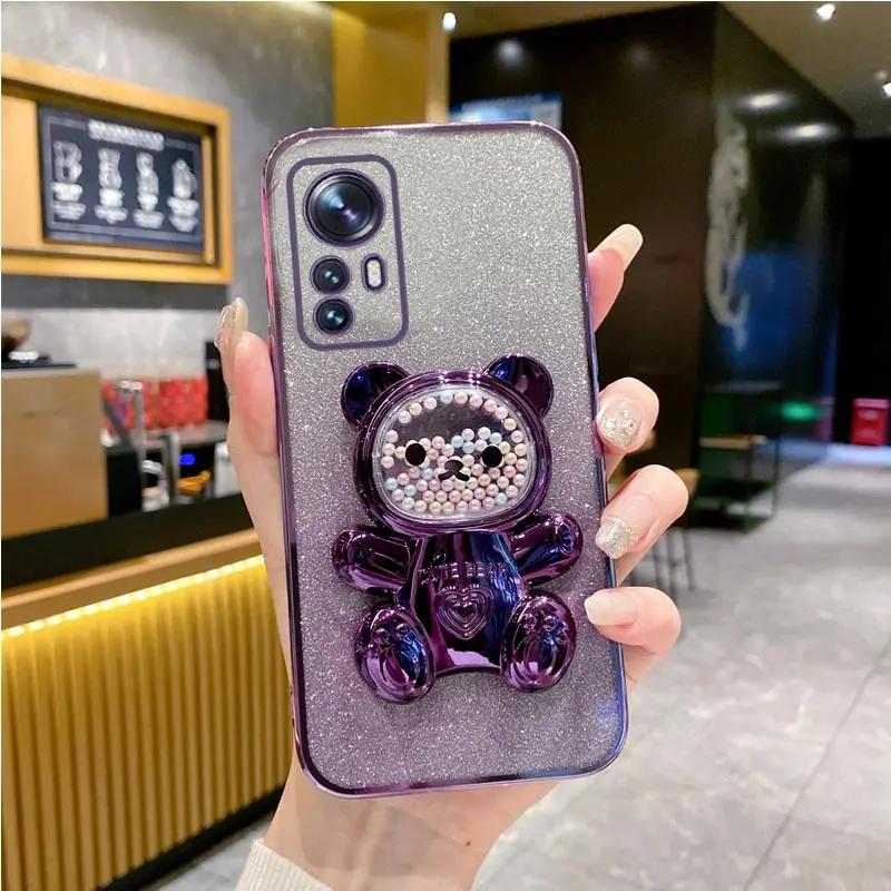 

Для Xiaomi 13T милый держатель-кронштейн в виде медведя, чехол с блестками для Xiaomi Mi 13T 13 12 11 Lite 14 Ultra 12T 11T Pro, чехол-подставка For Xiaomi 13 Pro