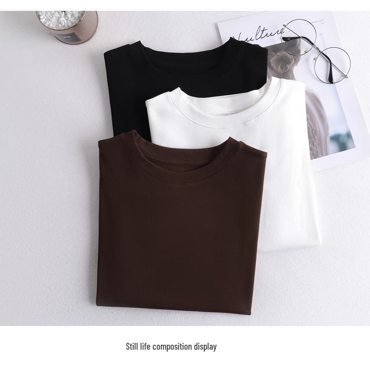 Women's Mid-Sleeve T-Shirt 2024 Korean Style Solid Color Base Layer Top Casual