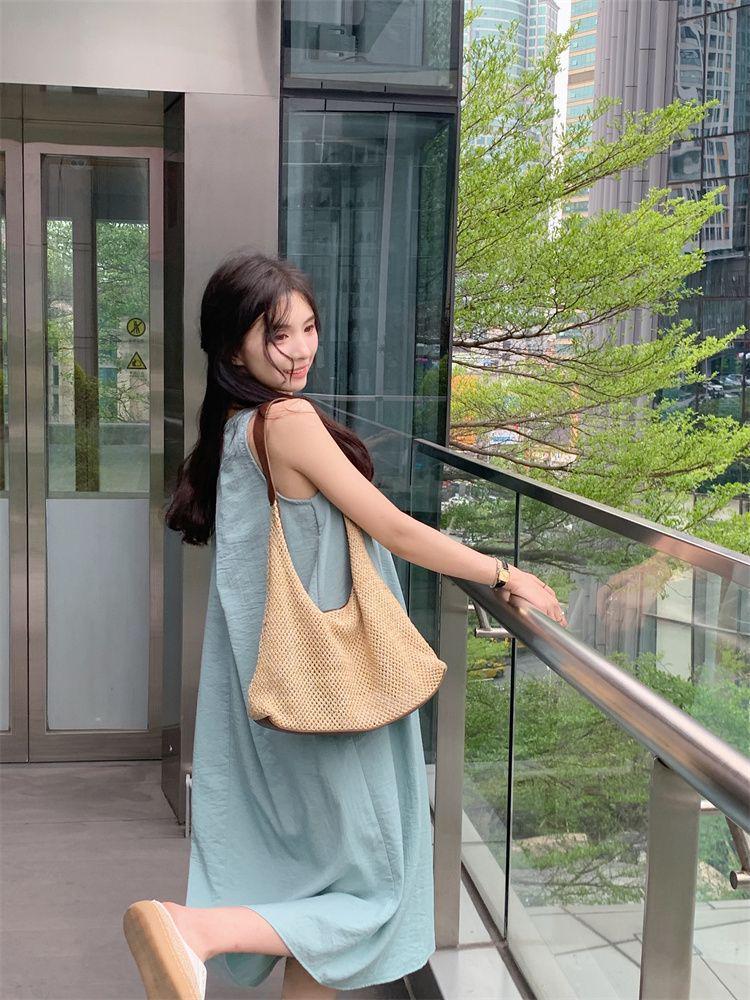 2026 Women's Summer French Backless Sleeveless Pleated Sling Dress