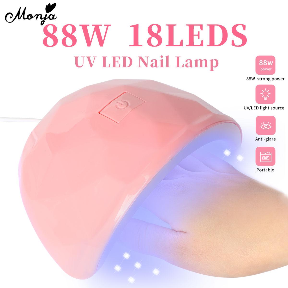 

Monja 88W 18 LED Nail Dryer Portable Nail UV LED Lamp Light Fast Curing Nail Lamp Smart Auto Sensor Timer DIY Manicure Machines