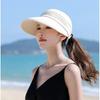 Dual Use Model Women Summer Sun Hat Casual Foldable Wide Brim Detachable Empty Top Ponytail Cap Adjustable UV Protection Sun Hat