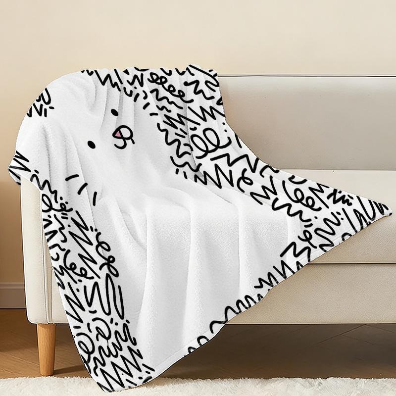 Soft Flannel Fleece Blanket Cute Cat Design, Breathable Cozy Throw for Home, Office, All Seasons, Warm Accent for Christmas & Halloween