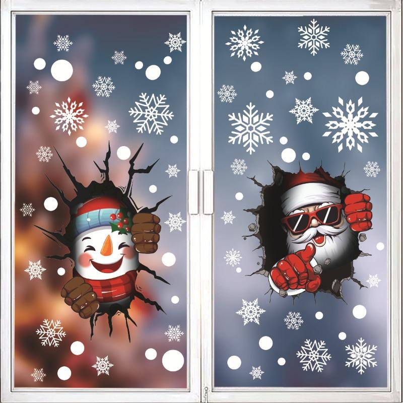 20226 Xmas Ornament Christmas Window Mirror Sticker Snowflake Santa Claus Snowman Mall Glass Window Electrostatic Sticker