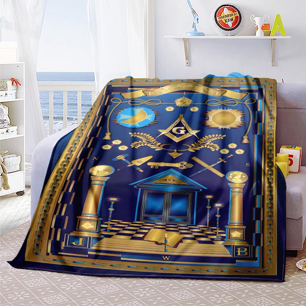 1PC  Freemason Poster Masonic Symbols  Soft Comfortable Throw Blanket Suitable All Seasons Great Gift Idea Home Office Travel