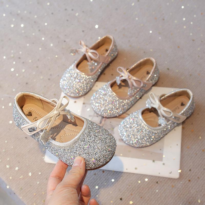 Girls' princess shoes 2025 new children's shoes spring pink crystal shoes with dress sparkling baby girl shoes