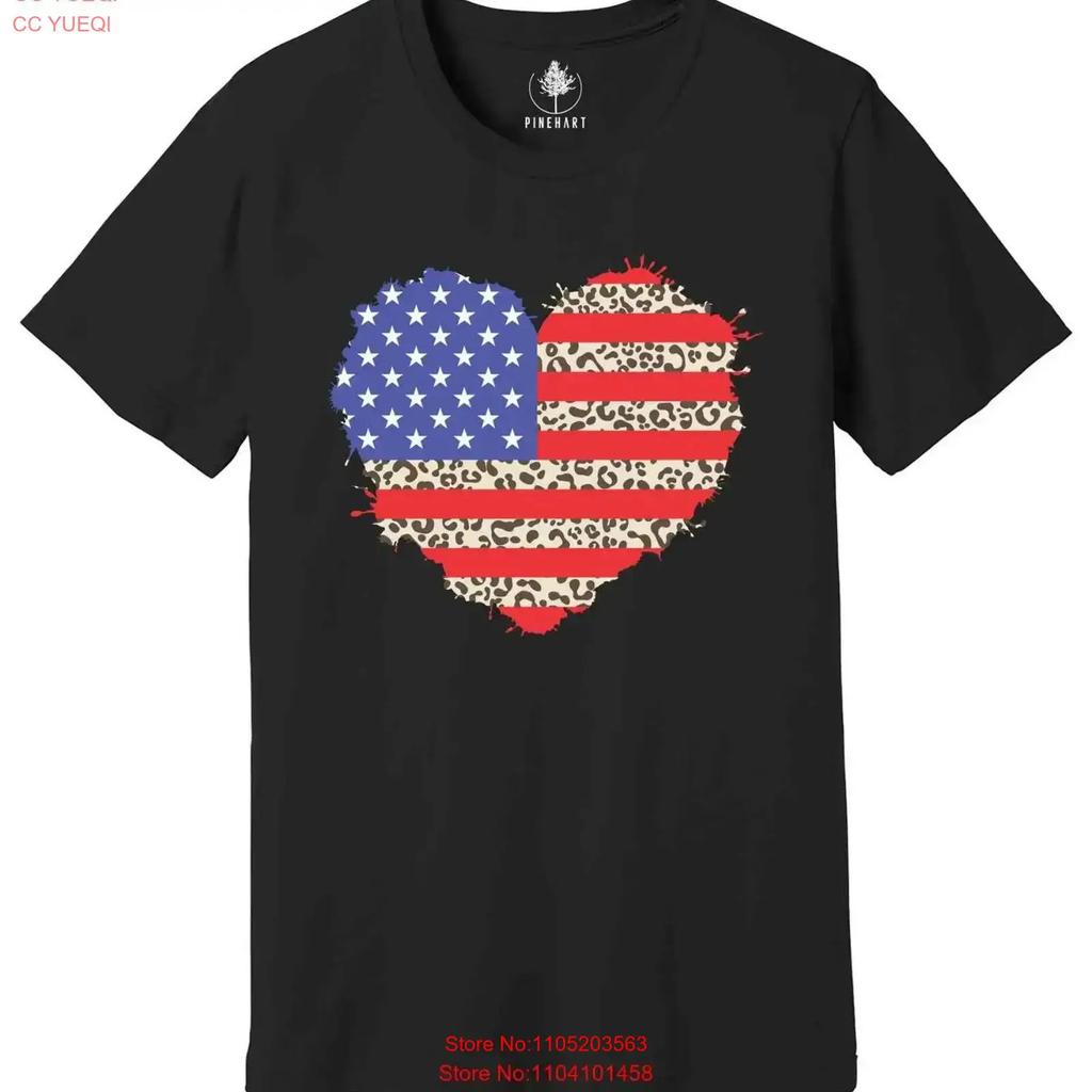 American Flag Leopard T Shirt HearT Patriotic USA vintage Washed Soft Stretched fashion Slightly Breathable Versatile Stylish