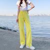 Women's Yellow High-Waisted Wide-Leg Jeans - 2022 Slimming Style for Petite Figures, Straight Floor-Length Pants