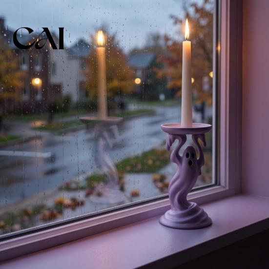 Unique Resin Crafts Cute Ghost Candle Holder, Iridescent Spooky Pedestal for Figurine Taper Candles, Gothic Candlestick Stand Home Table Decor