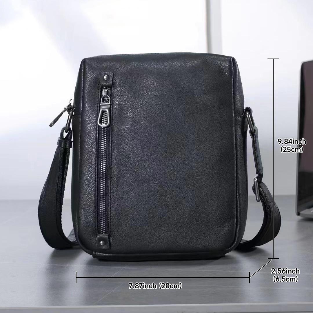 

Мужская сумка из натуральной кожи, большая вместительная сумка через плечо, сумка через плечо из коровьей кожи с наплечной сумкой чёрный