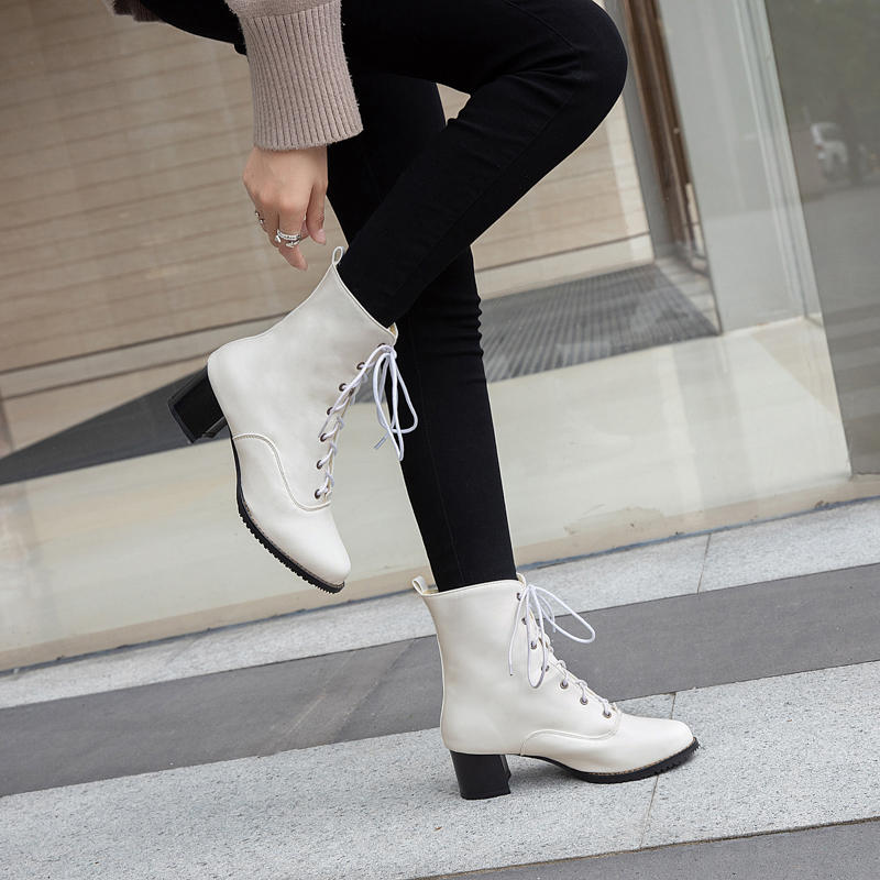 Women's High-heeled Short Boots Autumn and Winter Comfortable Versatile Thick-heeled Large-size Casual Short Boots