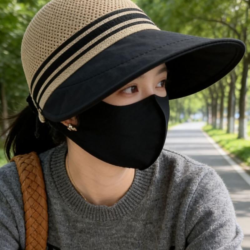 1PC Extended Large Brim Sun Protection Cap Women's Sun Hat UV Protection Face Small Bucket Hat