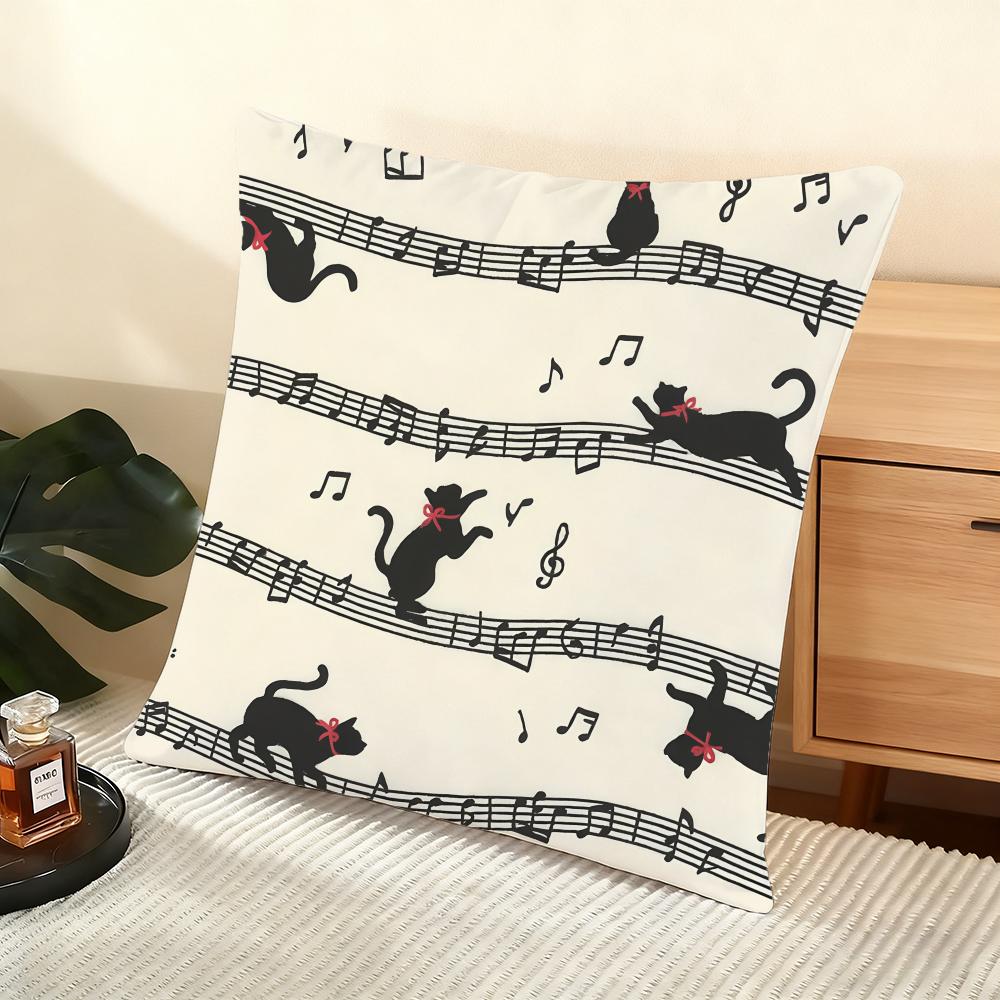 Sheet Music Design Cushion Cover Soft Short Plush Pillow Cover Smooth Cozy Texture Aesthetic Cushion Case Home Decor