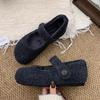 Grey Woolen Inner Height-increasing Fluffy Shoes for Women's Winter Wear 2025 New Warm and Velvet Flat-bottomed Mary Jane Cotton Single Shoes