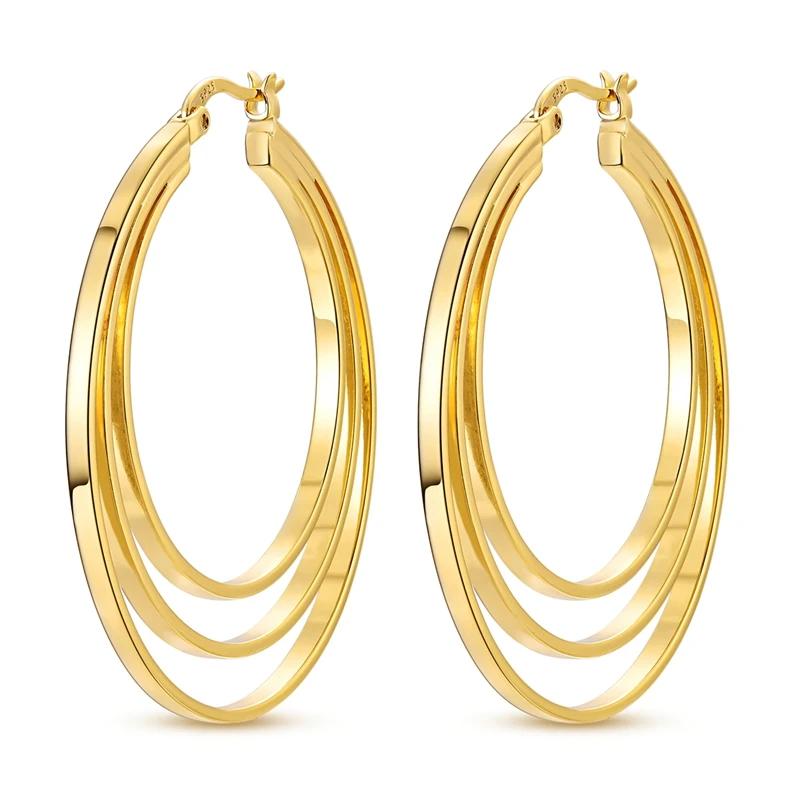 

925 Sterling Silver Golden Earrings Women Sparkling Triple-layer Oval Coil Hoop Earring for Anniversary Wedding Jewelry Gifts