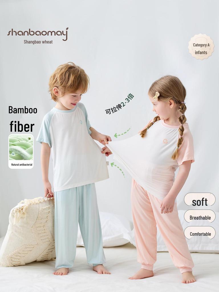Bamboo Fiber Summer Pajama Set for Kids - Breathable, Soft, Short Sleeve & Long Pants